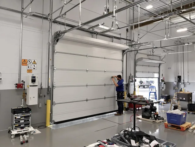 Commercial garage door repair being performed by Brandon Garage Door Repair expert in Brandon