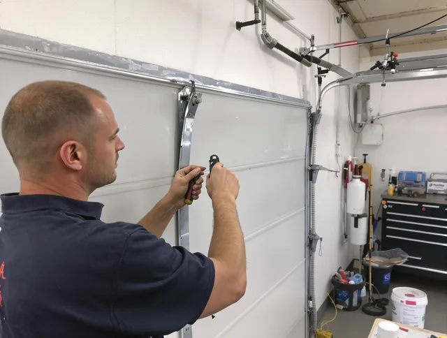 Before and after garage door dent repair by Brandon Garage Door Repair in Brandon