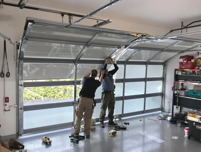 Brandon Garage Door Repair expert performing precise panel replacement on Brandon garage door