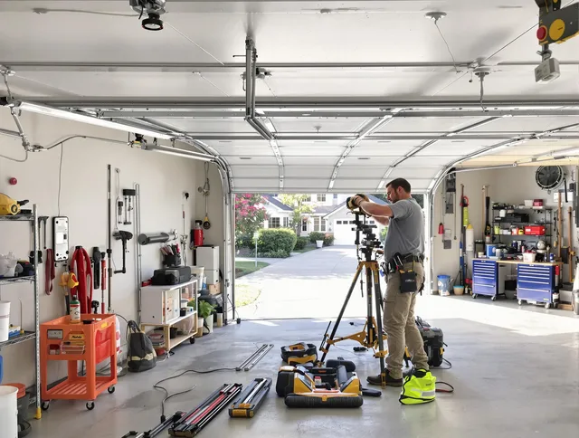 Brandon Garage Door Repair specialist performing laser-guided track alignment in Brandon